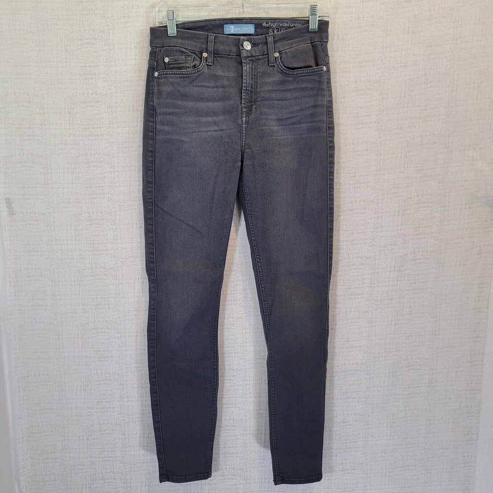 7 For all Mankind The High Waist Ankle Skinny Gray Denim Jeans Womens 26
